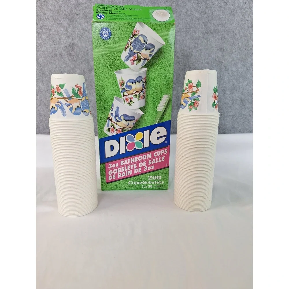Vintage Dixie 3oz Bathroom Cups Bluebirds Design approx 140 Count  Partial Set